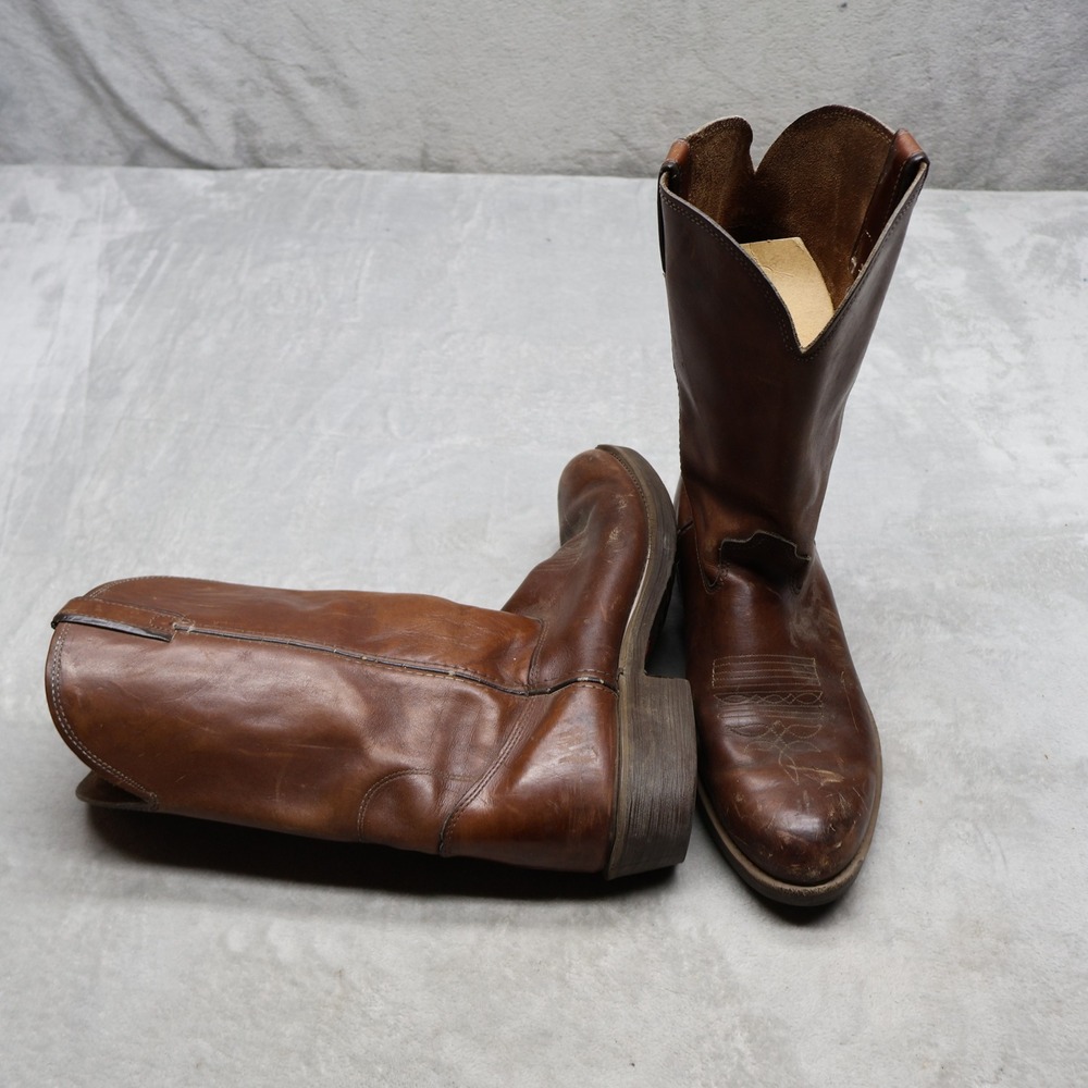 Durango Men 8 Western Boots Brown Leather Stitched Pull On Farm Work Classic VTG